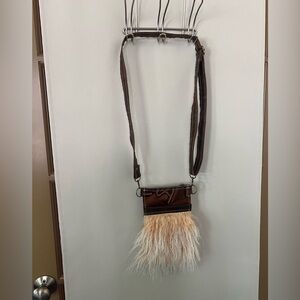 Harley Rhodes Dancing Cactus Designs Miley Peach Tibetan Leather Crossbody Purse